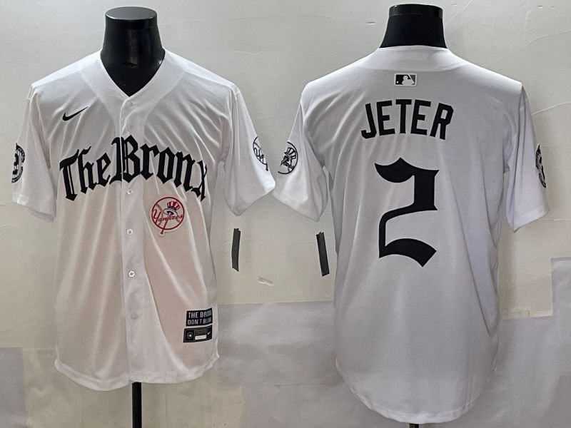 Men 2025 New York Yankees #2 Jeter White Five generations Joint Name Nike MLB Jersey style 6->new york yankees->MLB Jersey